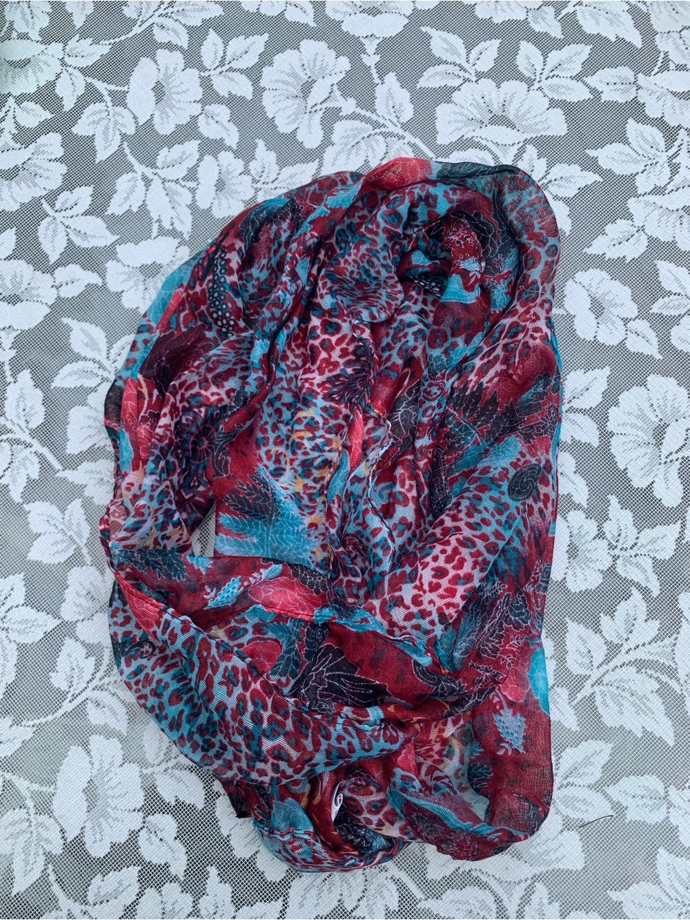 Lightweight Red & Teal Floral-Print Scarf - Women Accessories